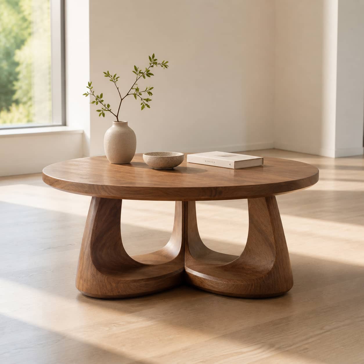 Silas Sweeping-Arch Solid Wood Coffee Table For Living Room