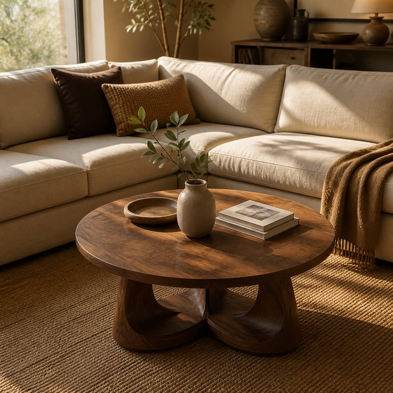 Silas Sweeping-Arch Solid Wood Coffee Table For Living Room