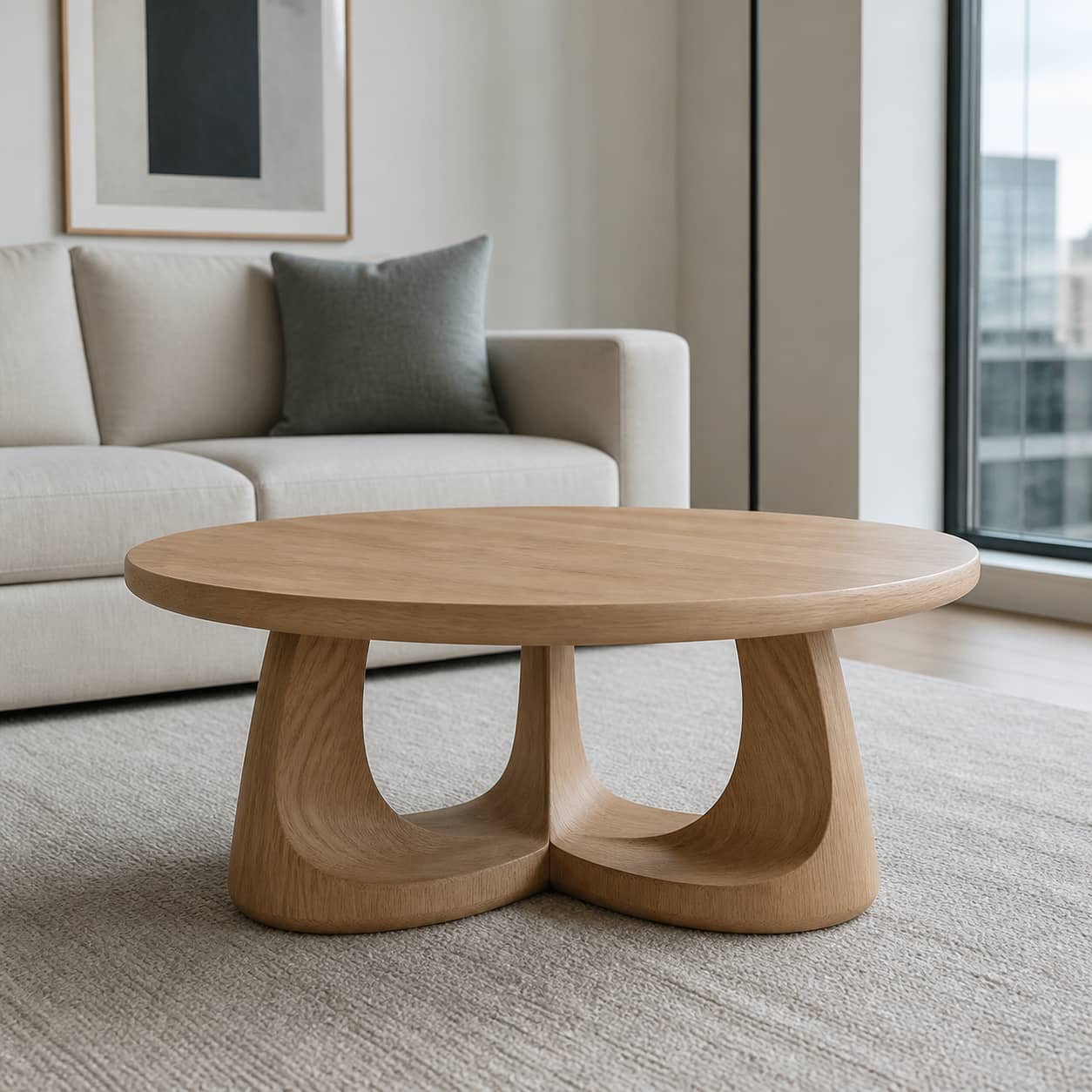 Silas Sweeping-Arch Solid Wood Coffee Table For Living Room