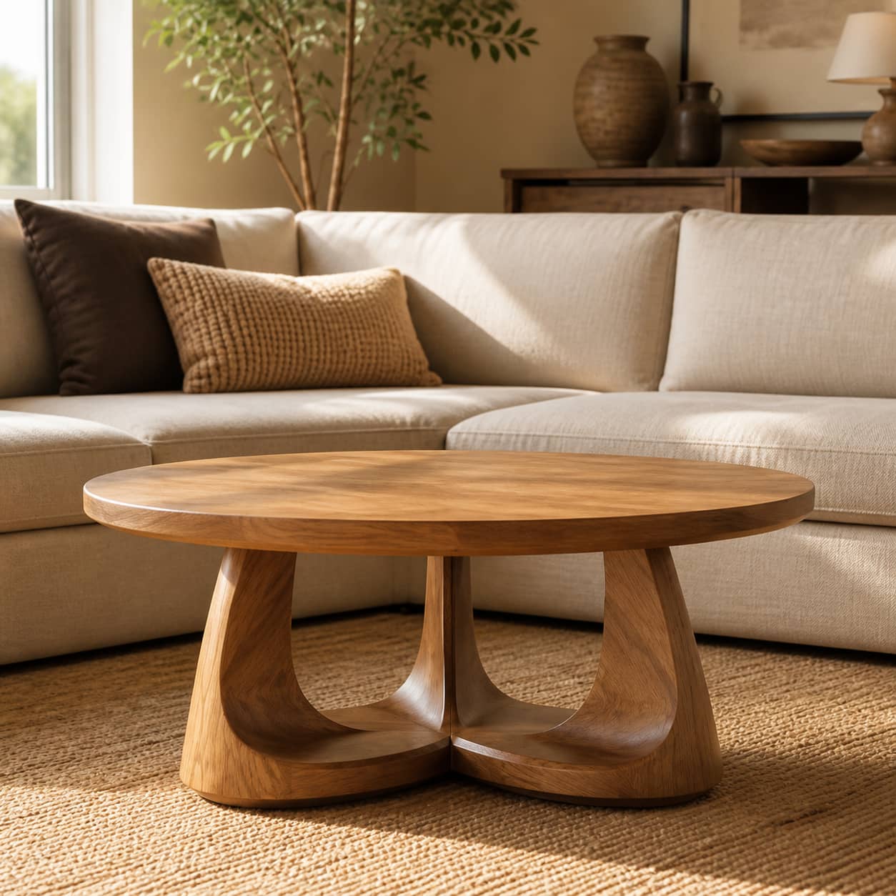 Silas Sweeping-Arch Solid Wood Coffee Table For Living Room