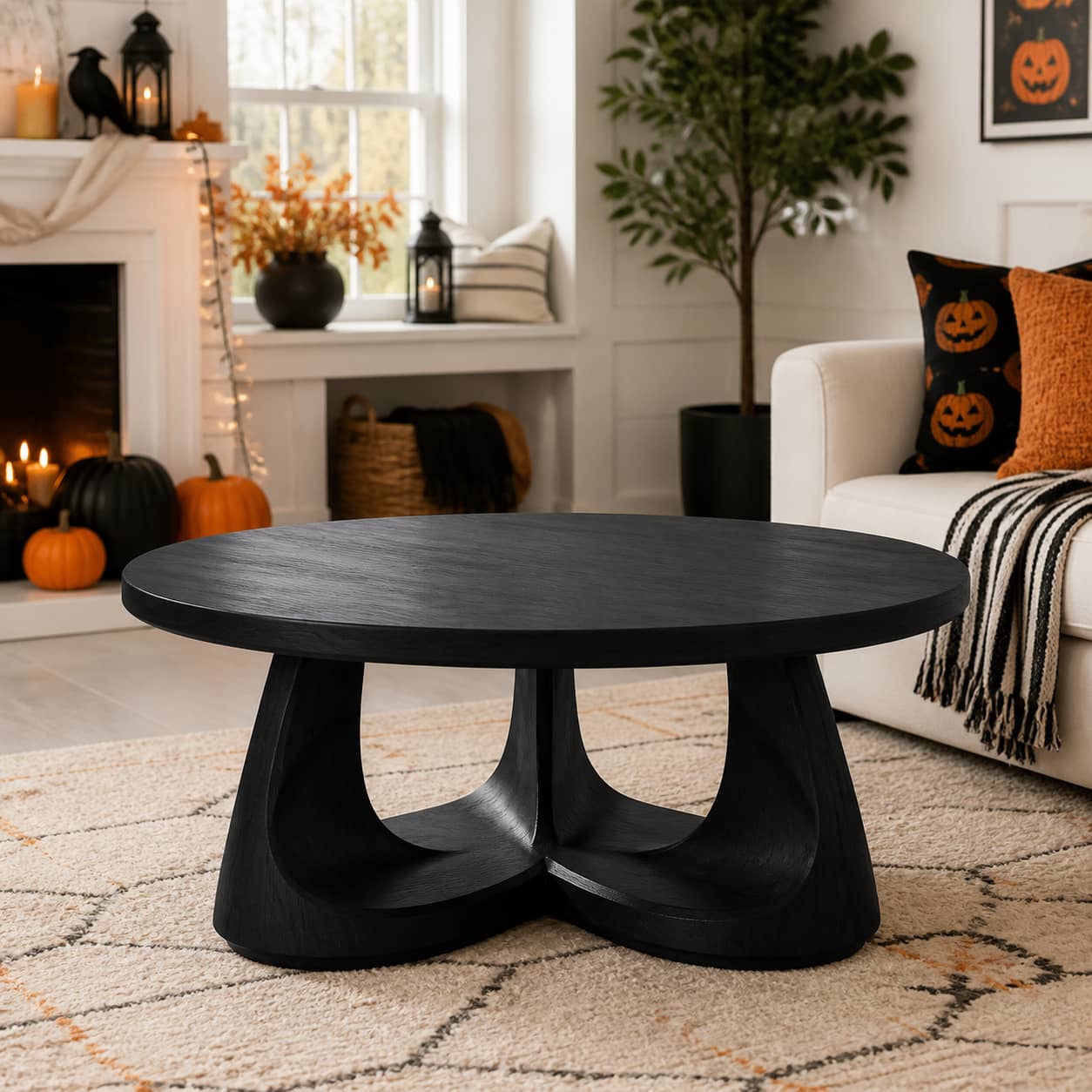 Silas Sweeping-Arch Solid Wood Coffee Table For Living Room