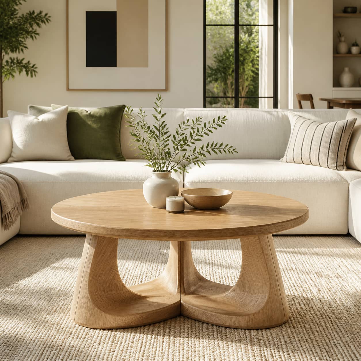 Silas Sweeping-Arch Solid Wood Coffee Table For Living Room