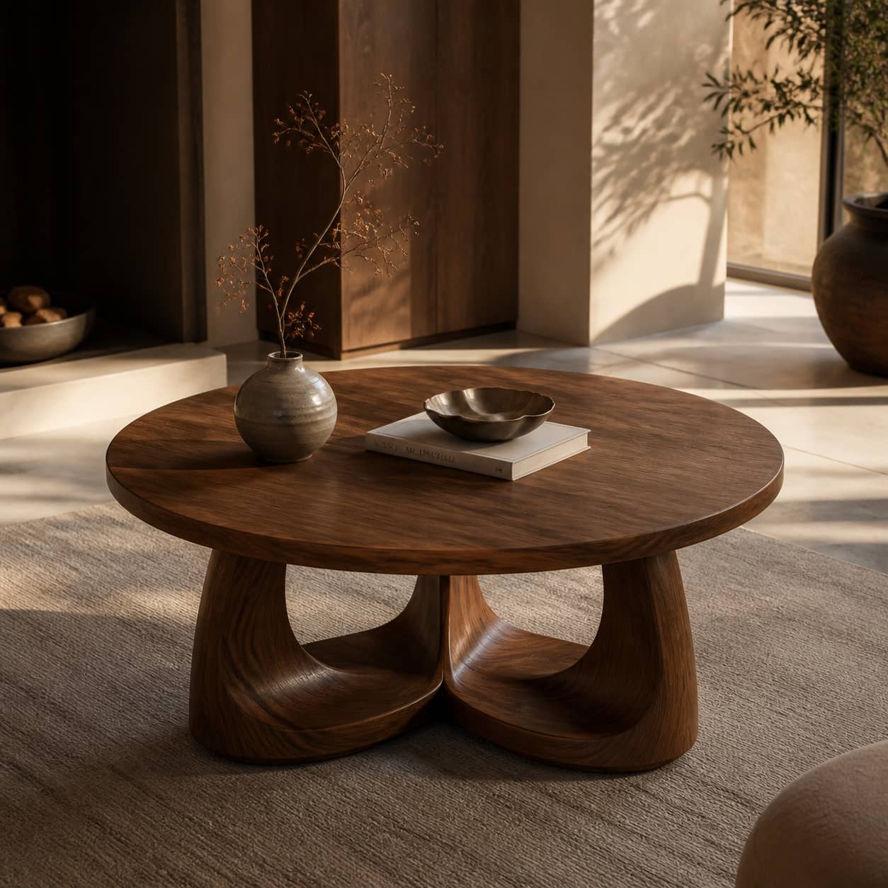 Silas Sweeping-Arch Solid Wood Coffee Table For Living Room