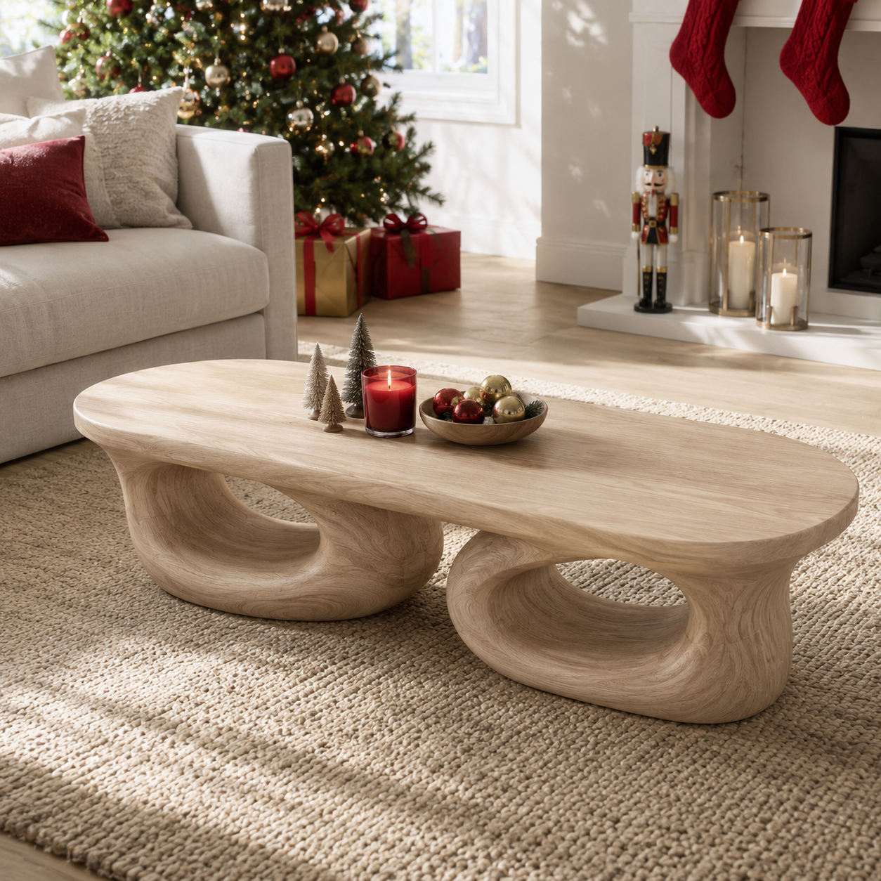 Aervon Fluid Loop Solid Wood Coffee Table For Living Room