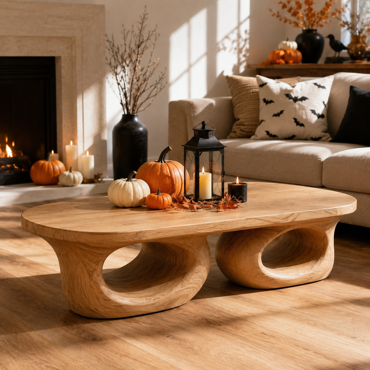 Aervon Fluid Loop Solid Wood Coffee Table For Living Room