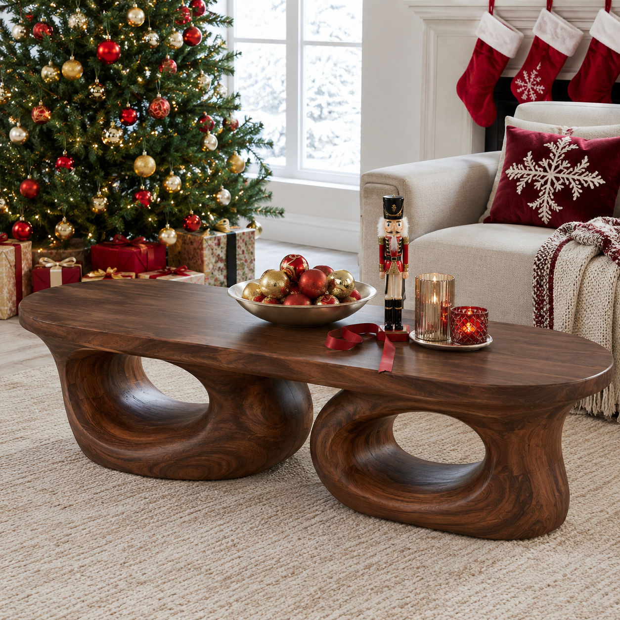Aervon Fluid Loop Solid Wood Coffee Table For Living Room