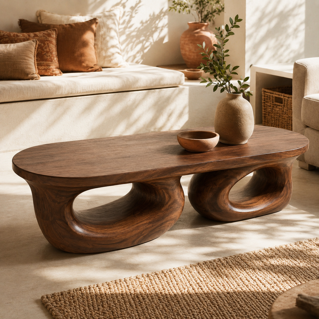 Aervon Fluid Loop Solid Wood Coffee Table For Living Room