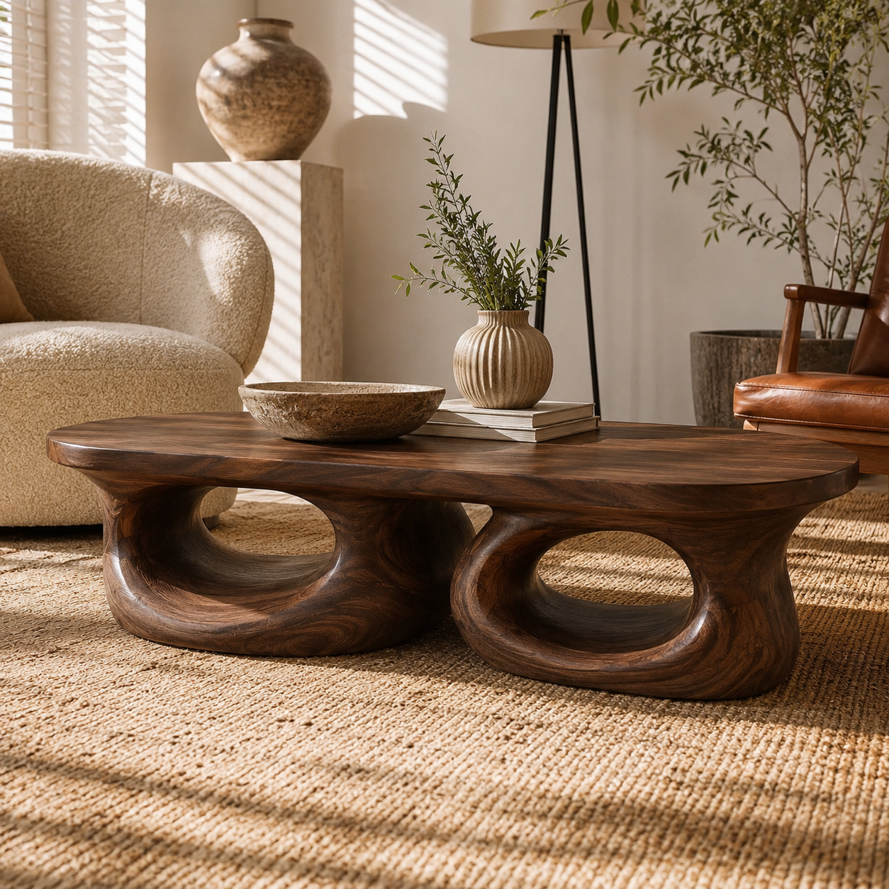 Aervon Fluid Loop Solid Wood Coffee Table For Living Room