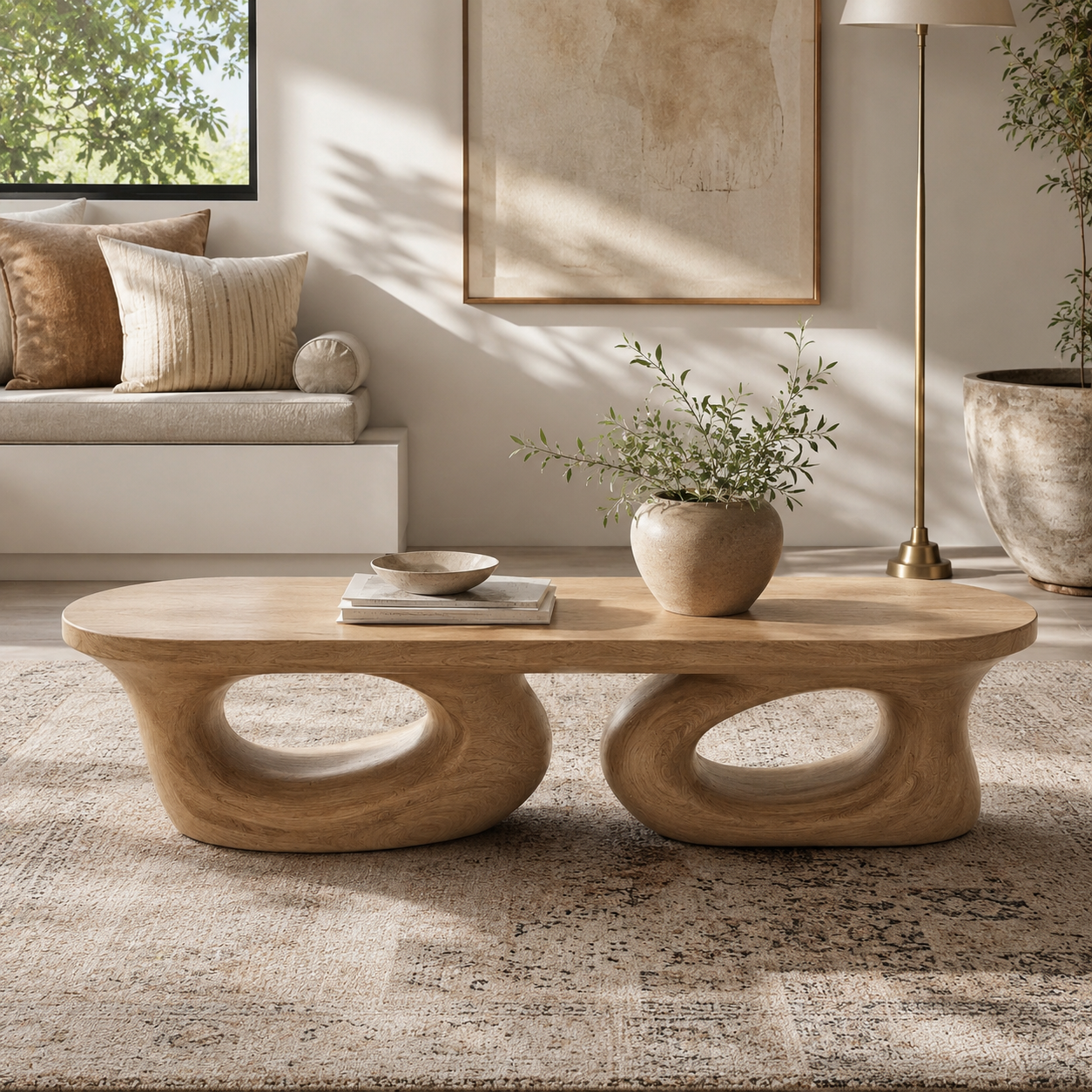 Aervon Fluid Loop Solid Wood Coffee Table For Living Room