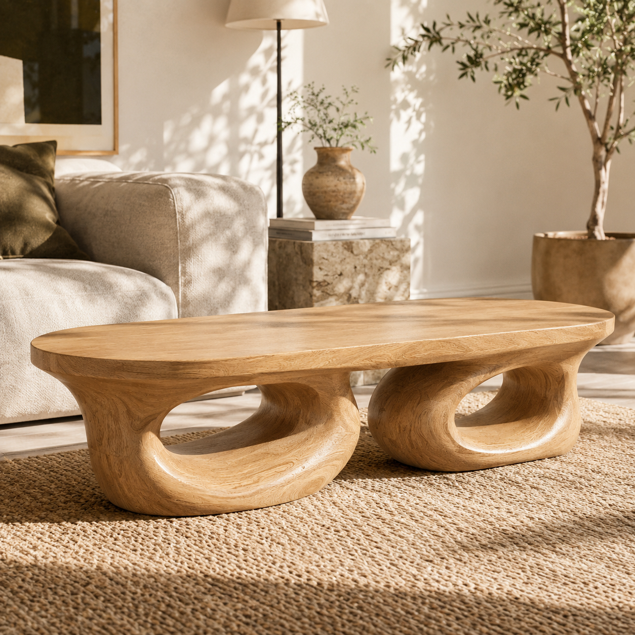 Aervon Fluid Loop Solid Wood Coffee Table For Living Room