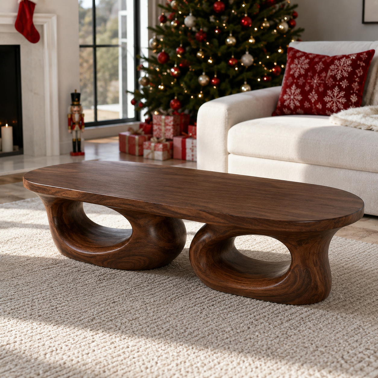 Aervon Fluid Loop Solid Wood Coffee Table For Living Room