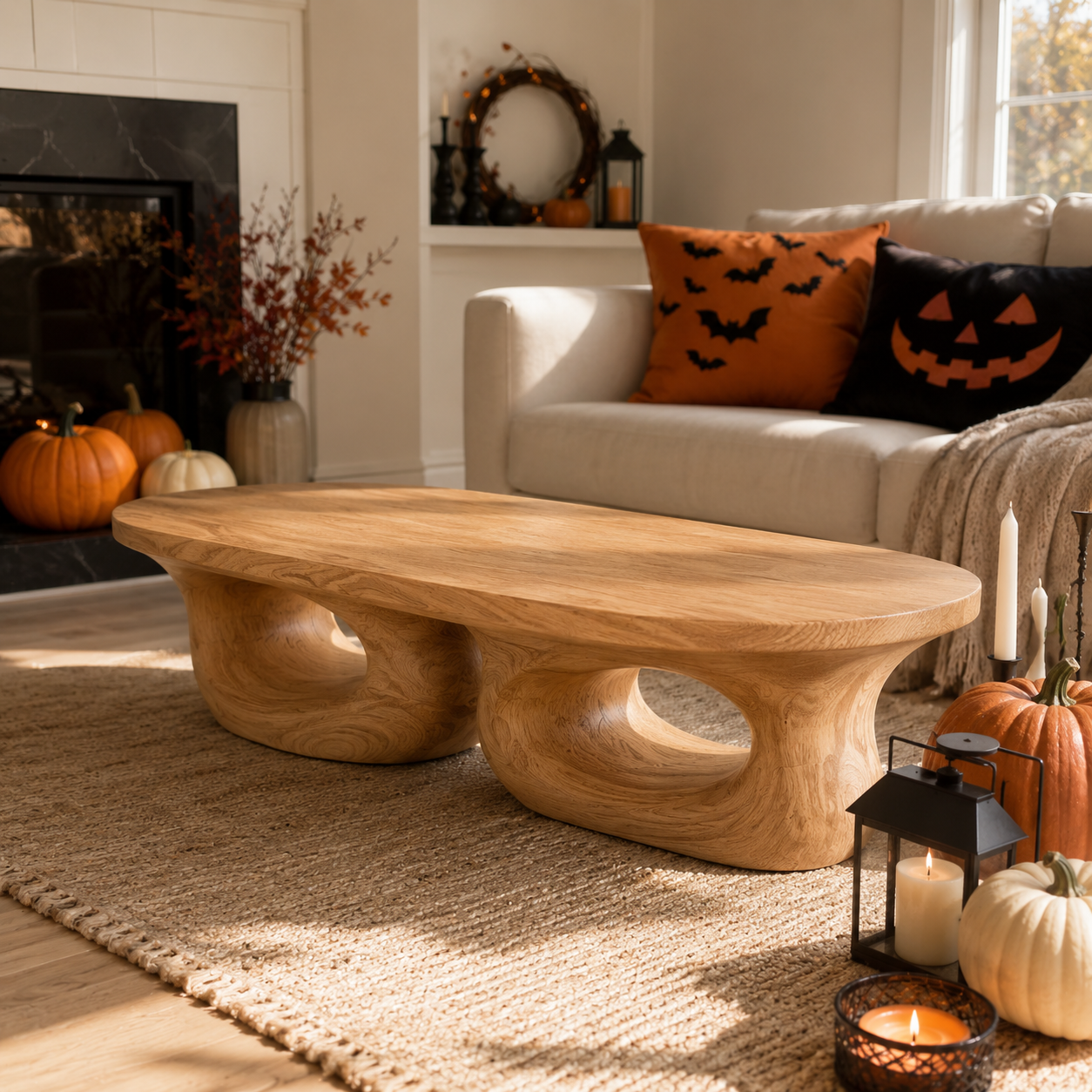 Aervon Fluid Loop Solid Wood Coffee Table For Living Room