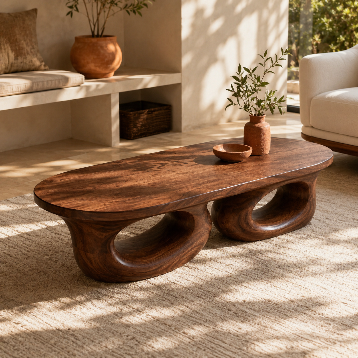 Aervon Fluid Loop Solid Wood Coffee Table For Living Room
