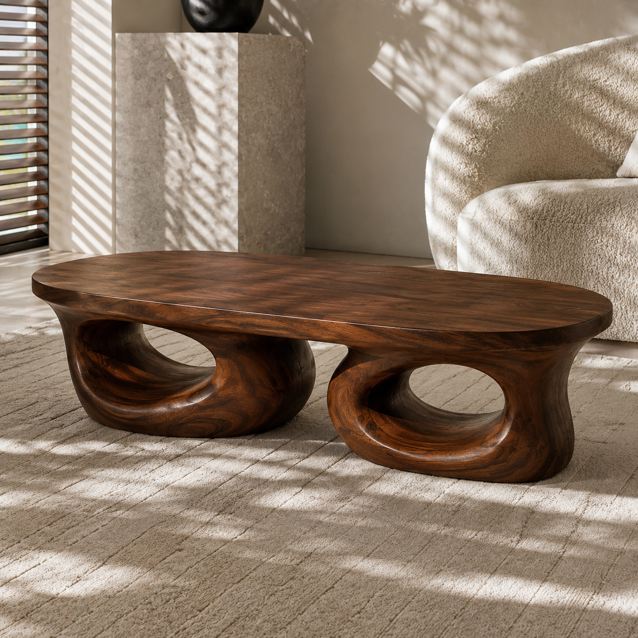 Aervon Fluid Loop Solid Wood Coffee Table For Living Room