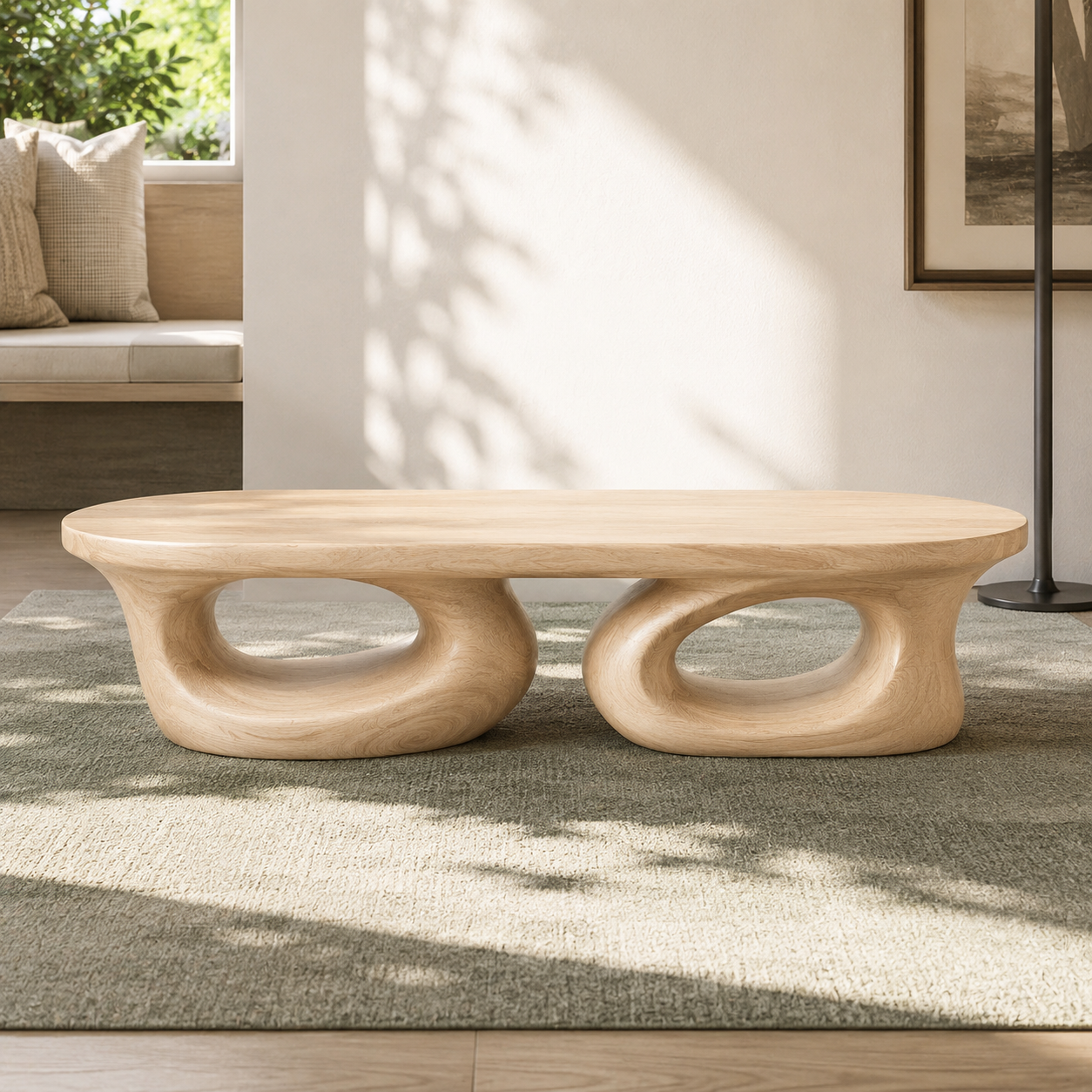 Aervon Fluid Loop Solid Wood Coffee Table For Living Room