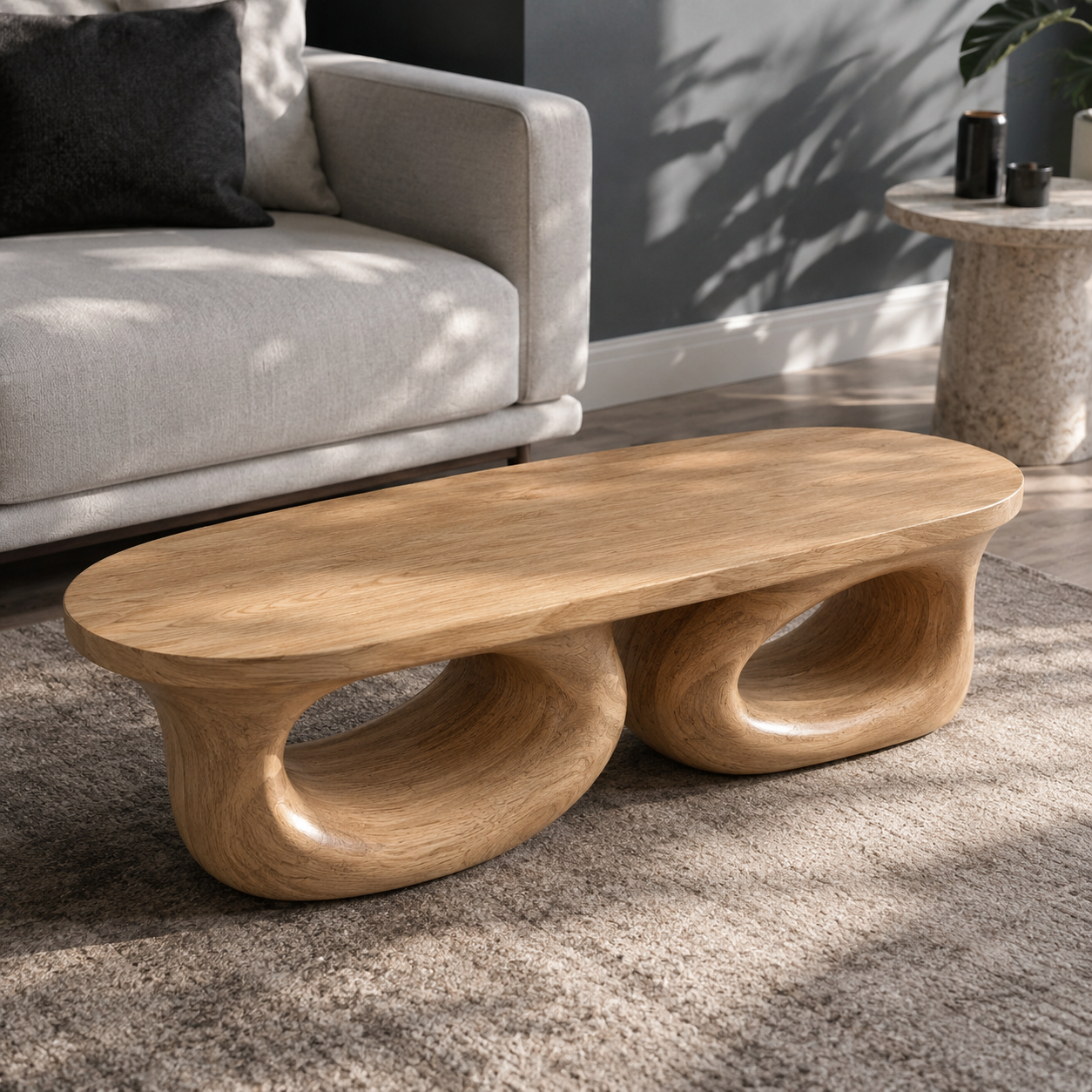 Aervon Fluid Loop Solid Wood Coffee Table For Living Room