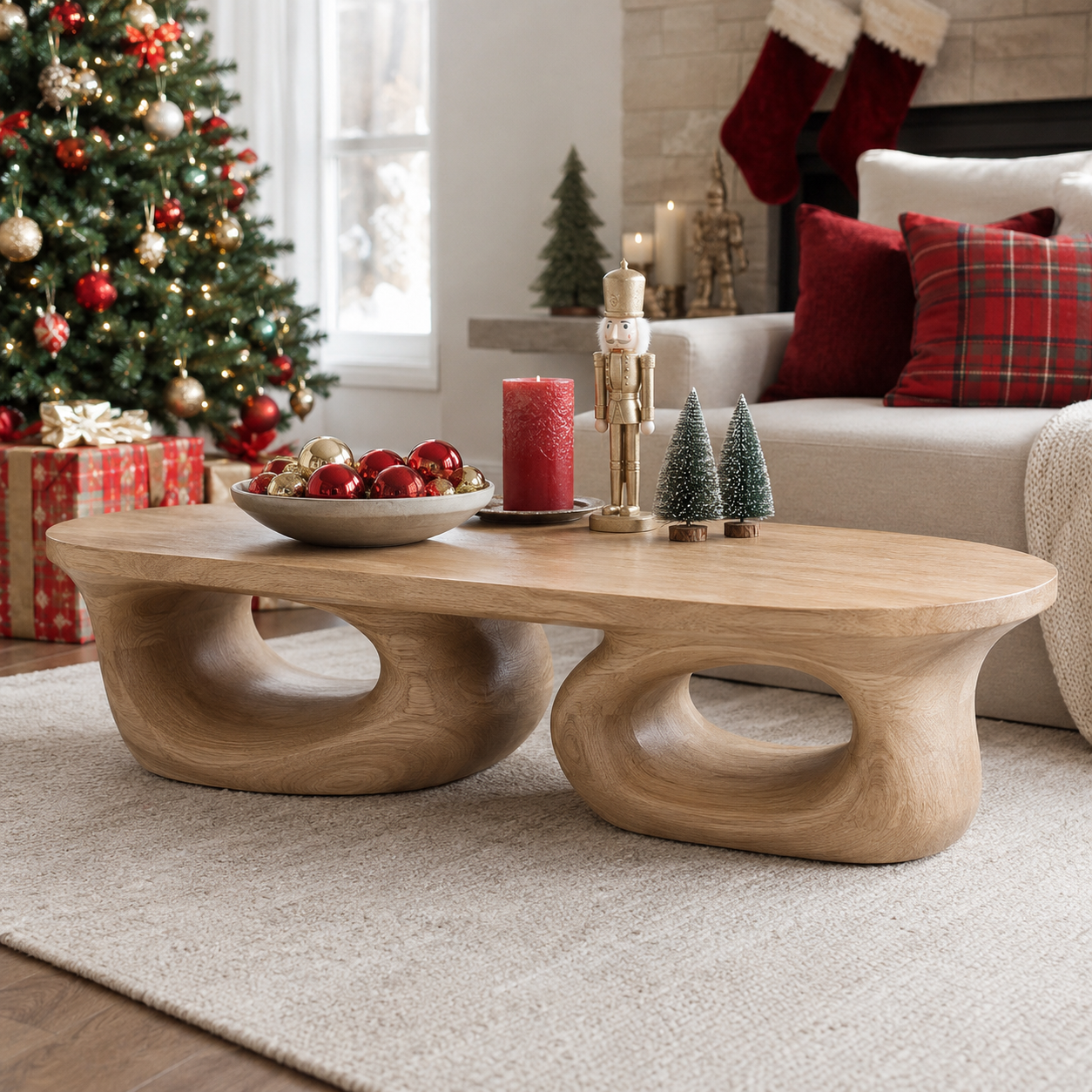Aervon Fluid Loop Solid Wood Coffee Table For Living Room