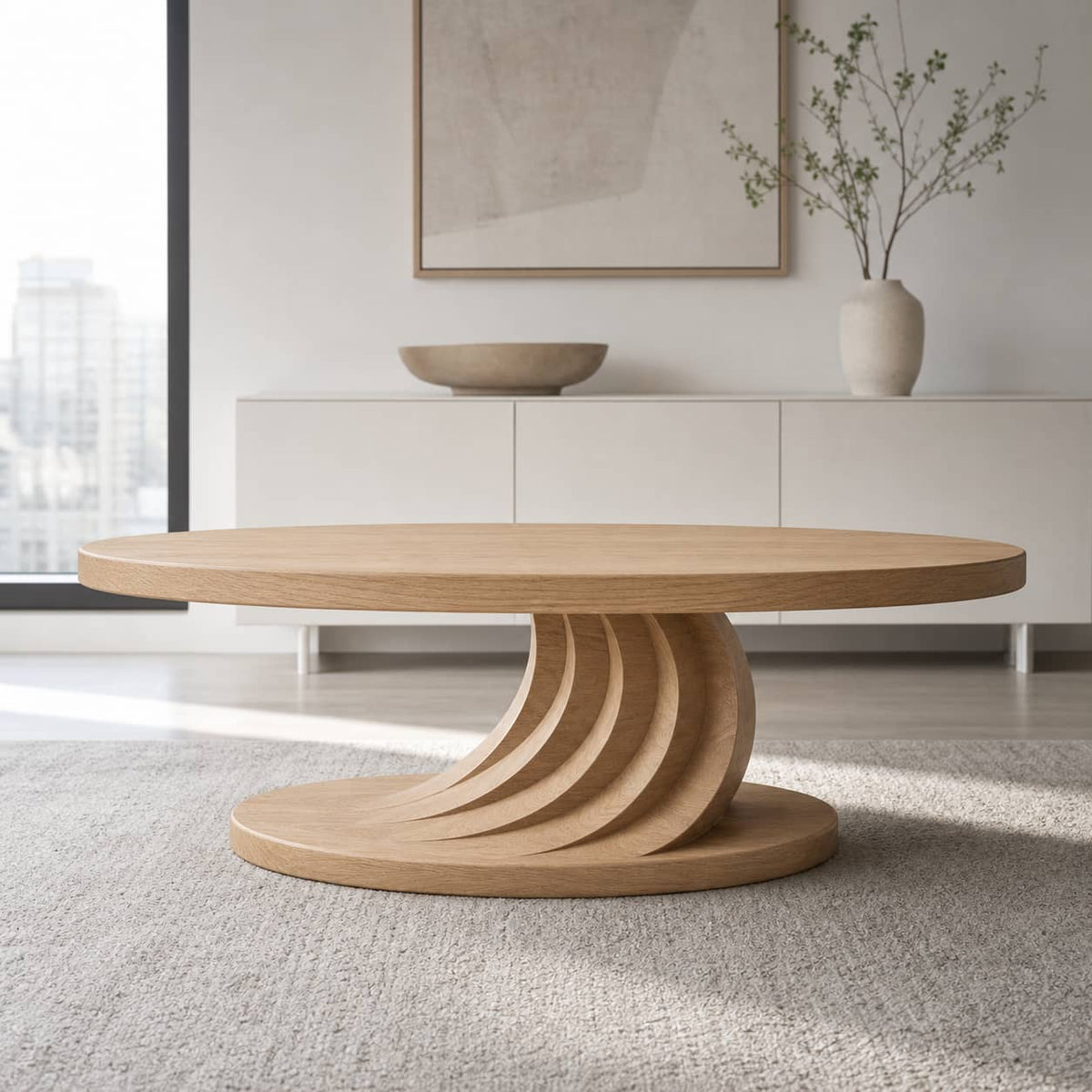 Sugi Spiral Solid Wood Coffee Table For Living Room