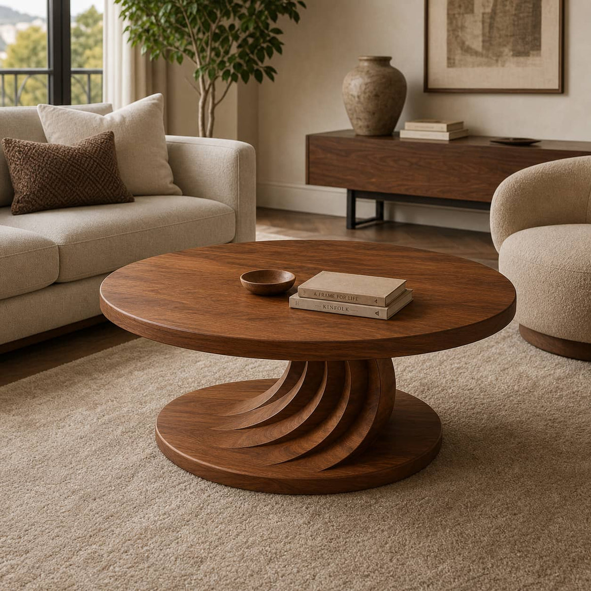 Sugi Spiral Solid Wood Coffee Table For Living Room