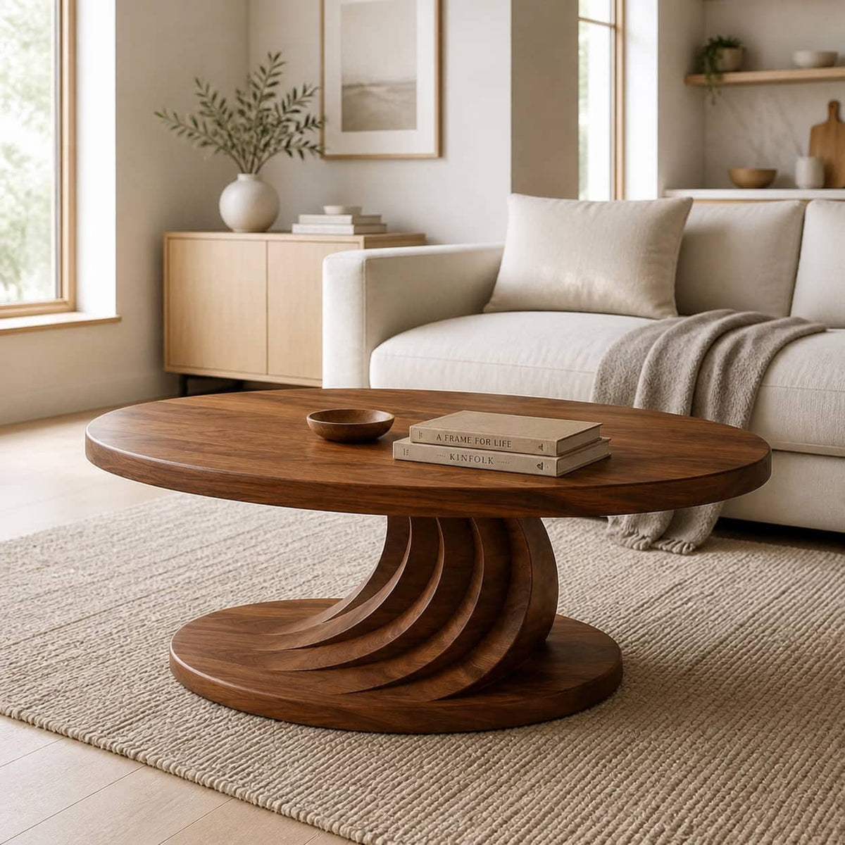 Sugi Spiral Solid Wood Coffee Table For Living Room