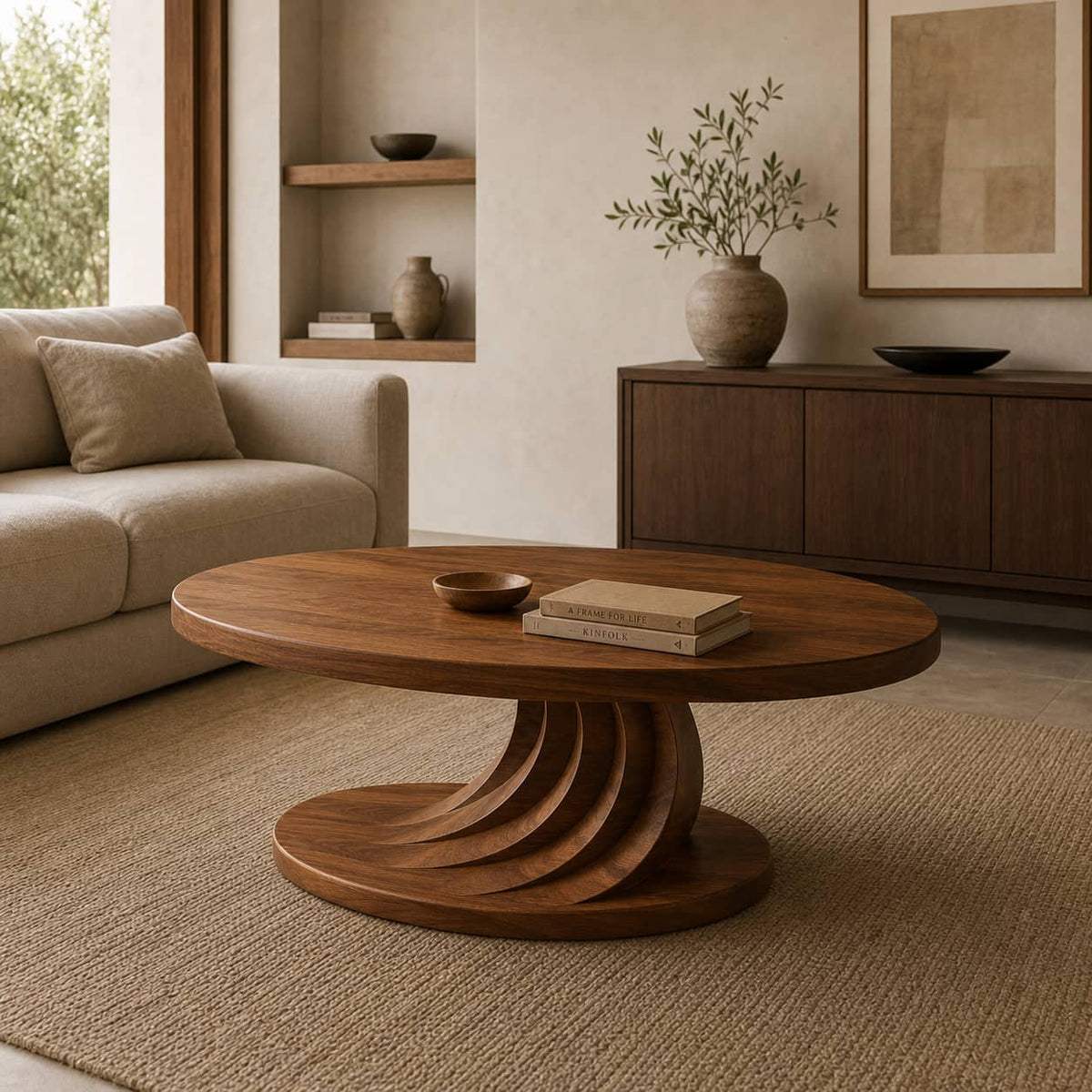Sugi Spiral Solid Wood Coffee Table For Living Room
