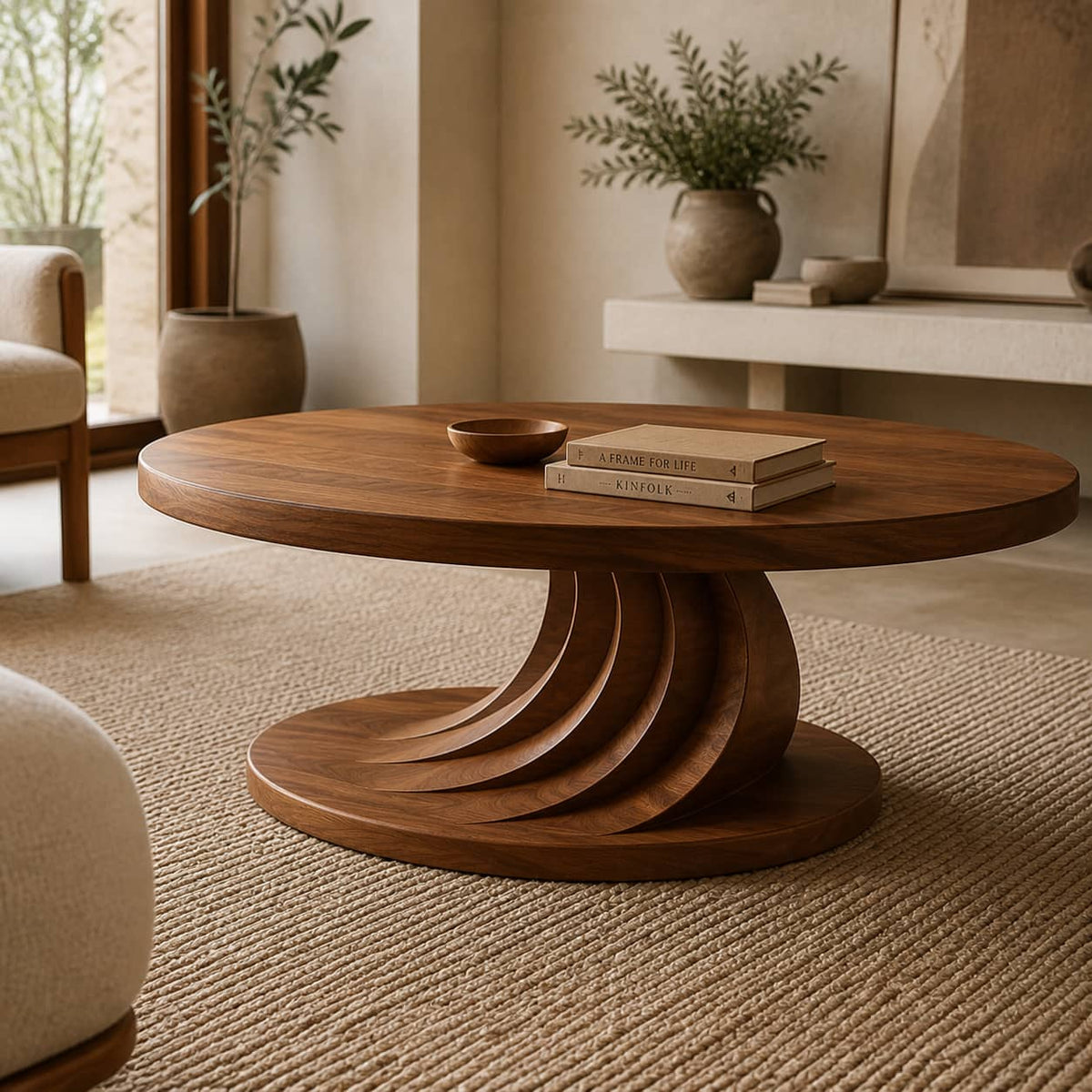 Sugi Spiral Solid Wood Coffee Table For Living Room