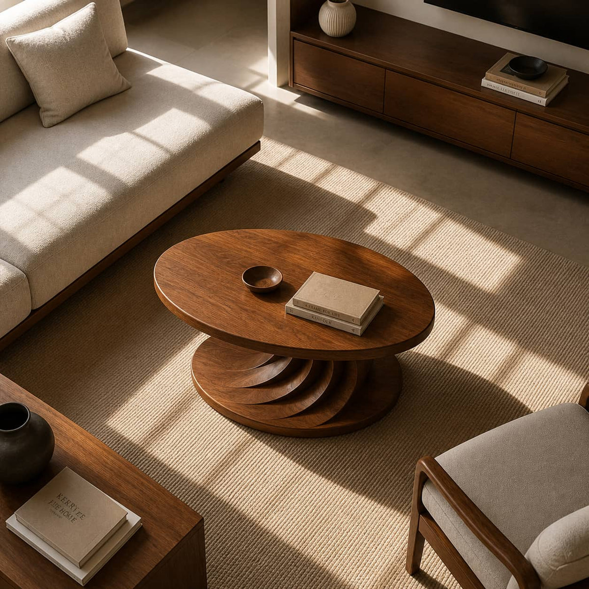 Sugi Spiral Solid Wood Coffee Table For Living Room