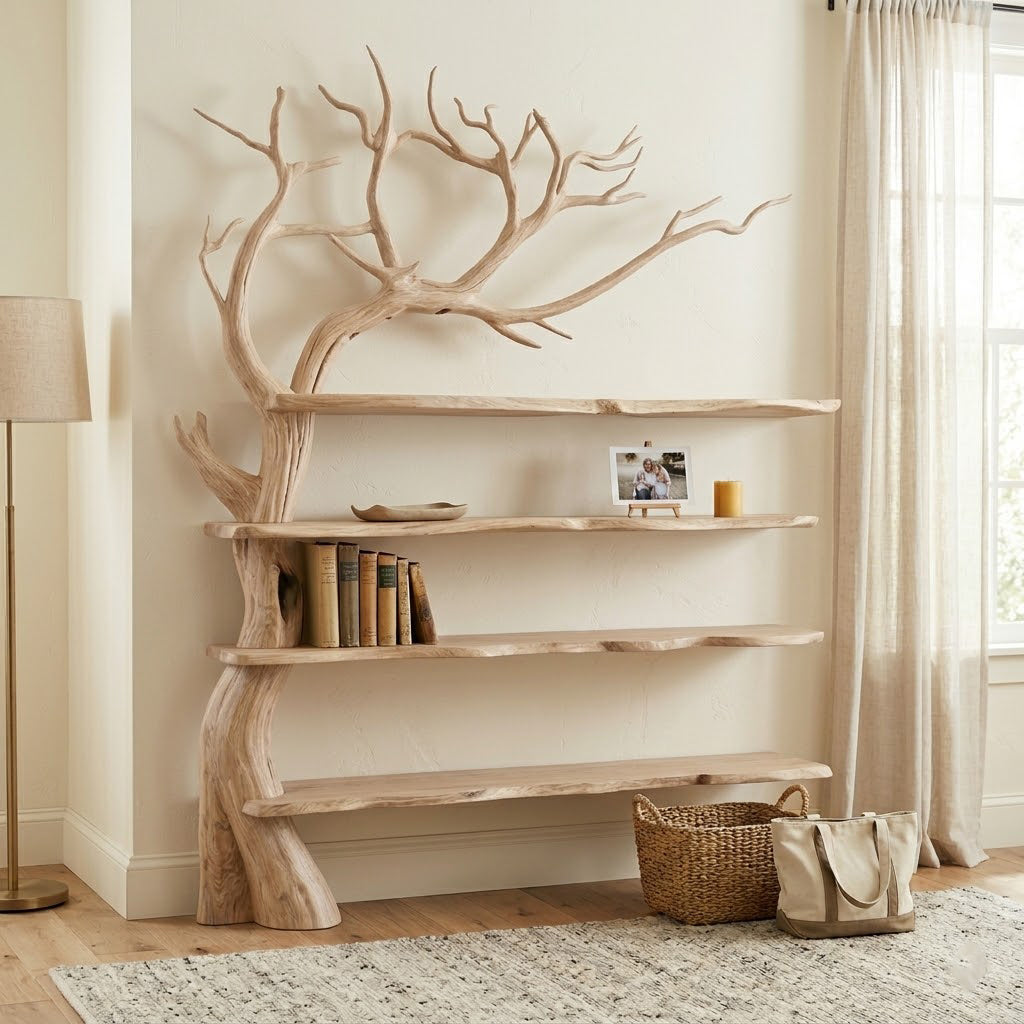 Sylvander Tree-Inspired Solid Wood Wall Bookshelf For Living Room