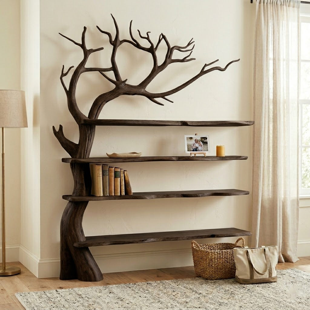 Sylvander Tree-Inspired Solid Wood Wall Bookshelf For Living Room