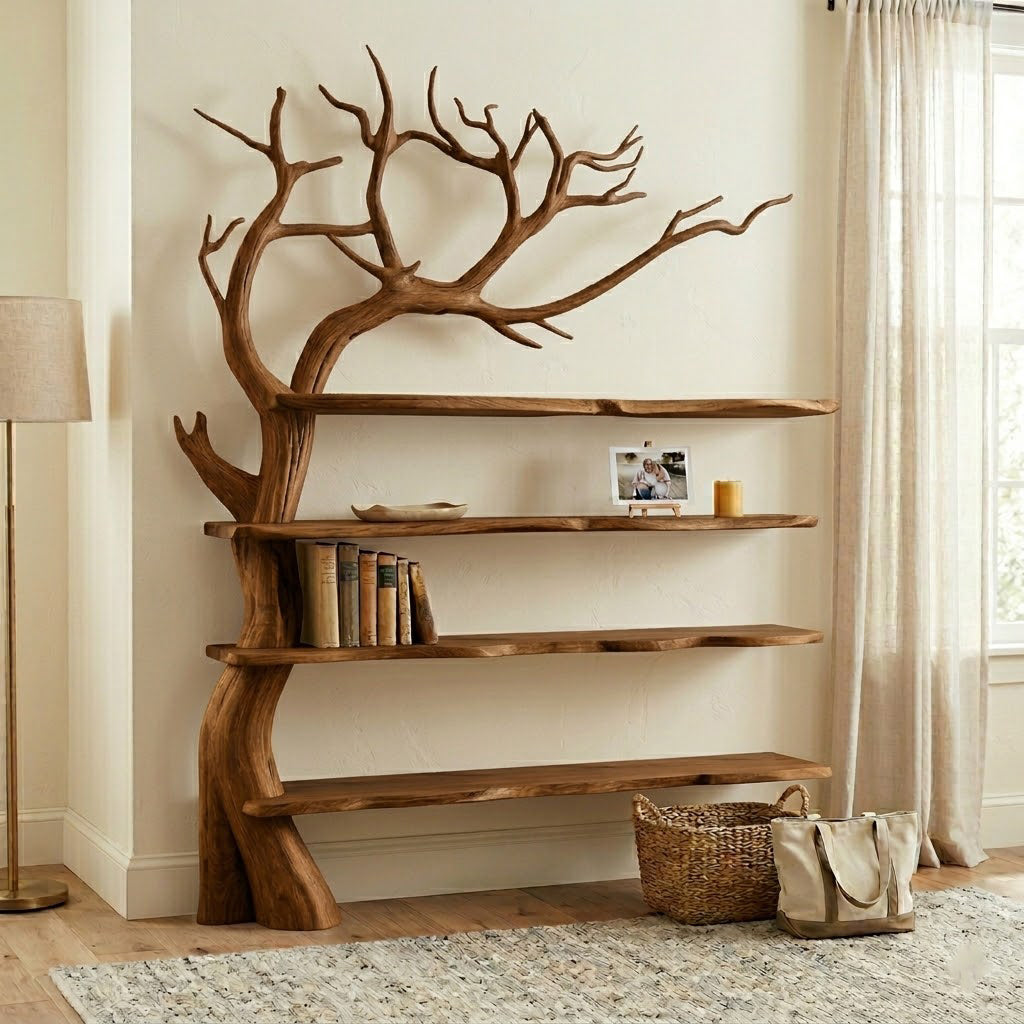 Sylvander Tree-Inspired Solid Wood Wall Bookshelf For Living Room