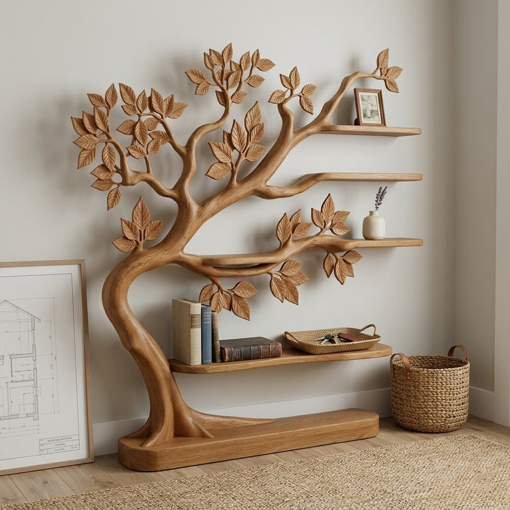 Sylvandor Branching Solid Wood Tree Bookcase For Living Room
