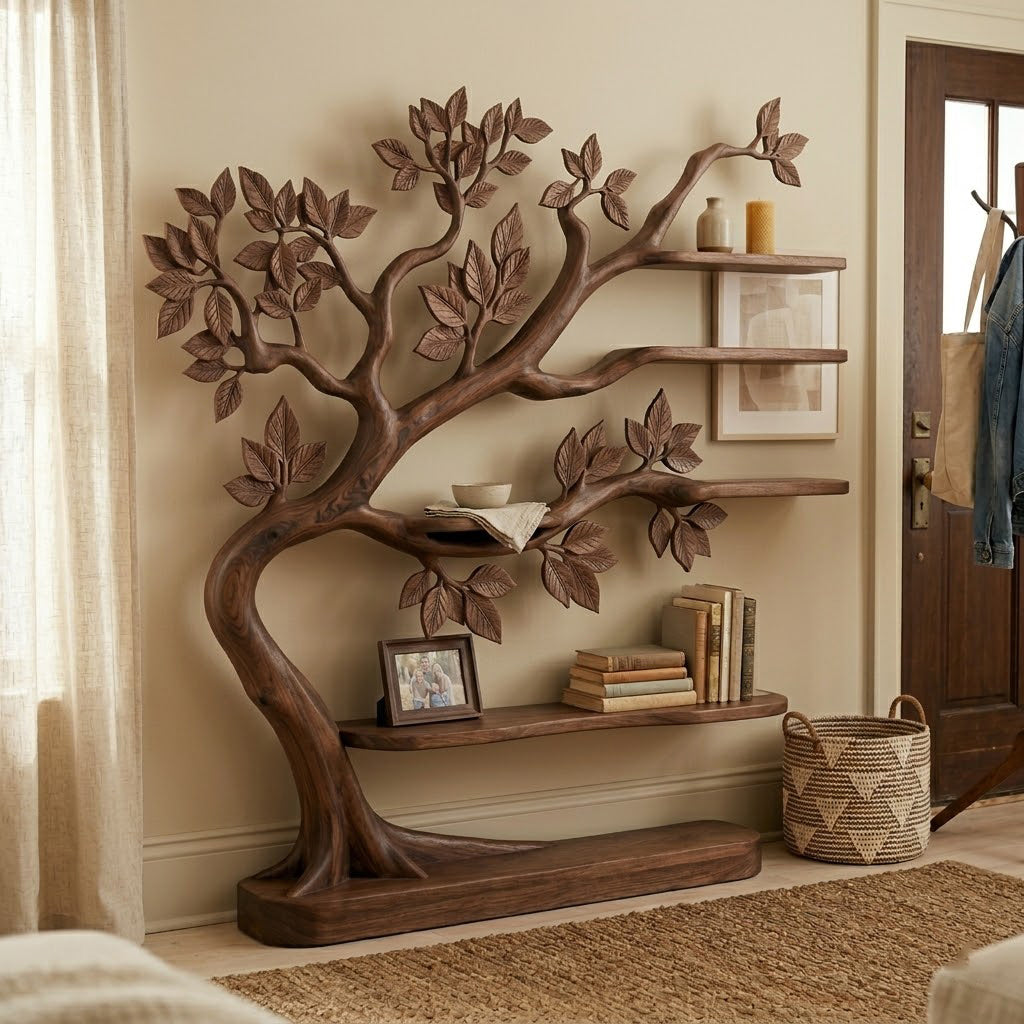 Sylvandor Branching Solid Wood Tree Bookcase For Living Room
