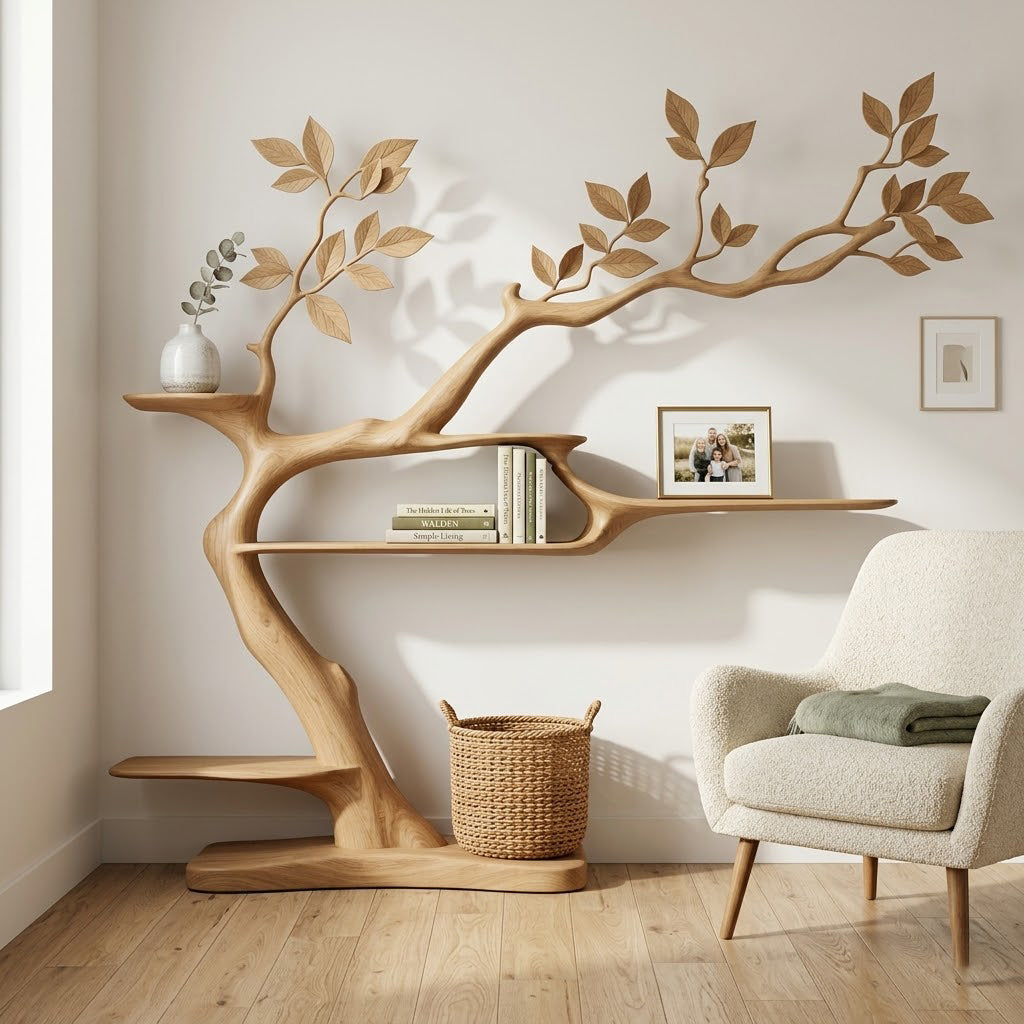 Sylvian Organic Branching Solid Wood Bookcase For Living Room