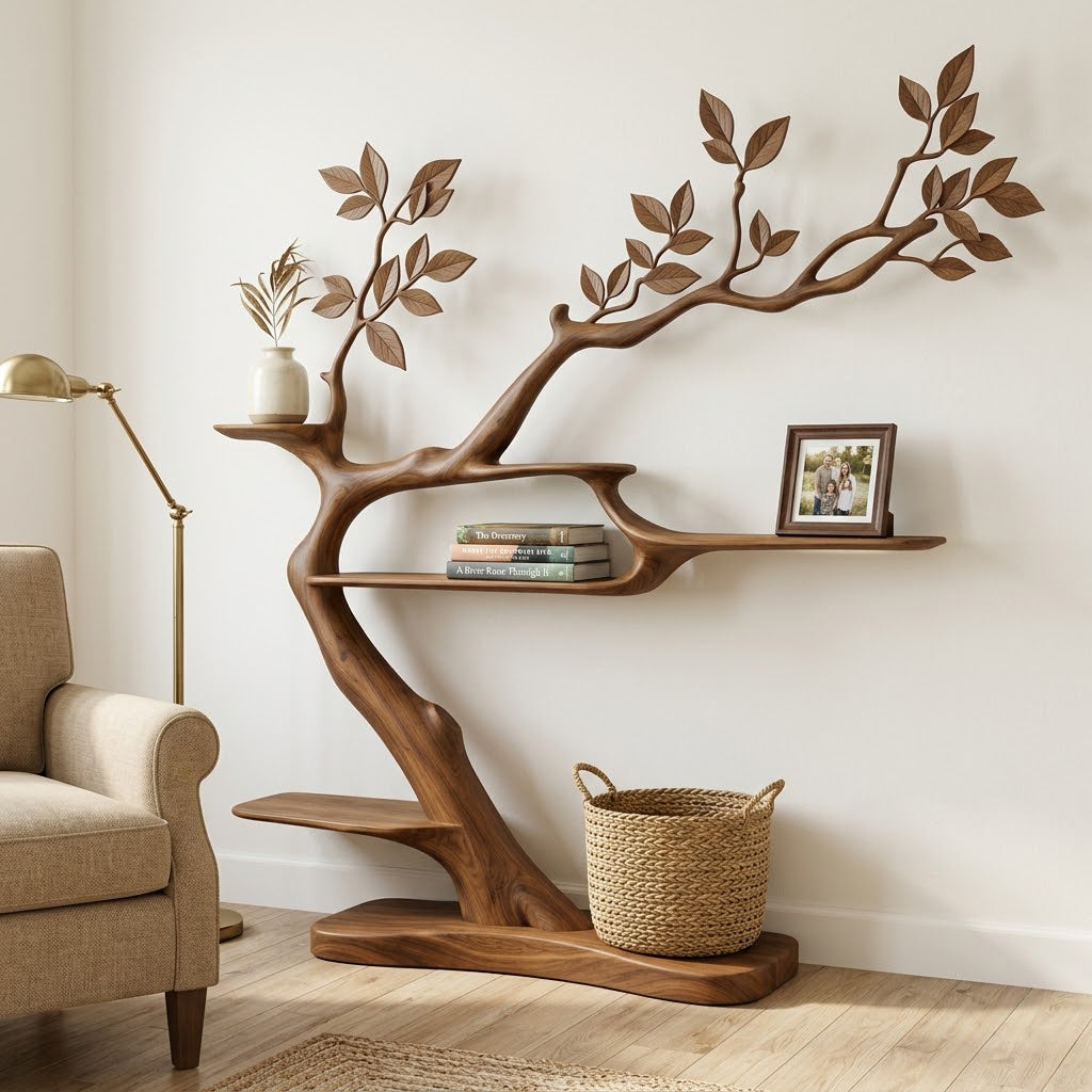 Sylvian Organic Branching Solid Wood Bookcase For Living Room