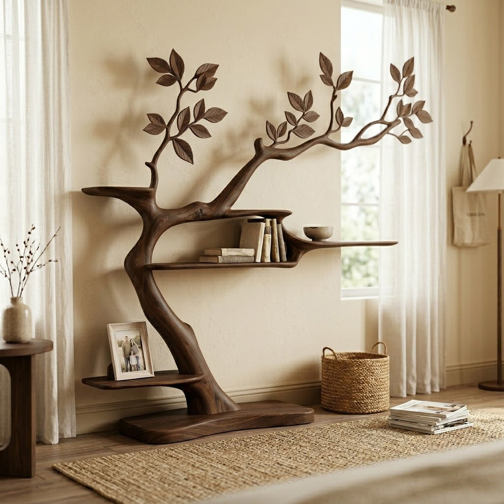 Sylvian Organic Branching Solid Wood Bookcase For Living Room