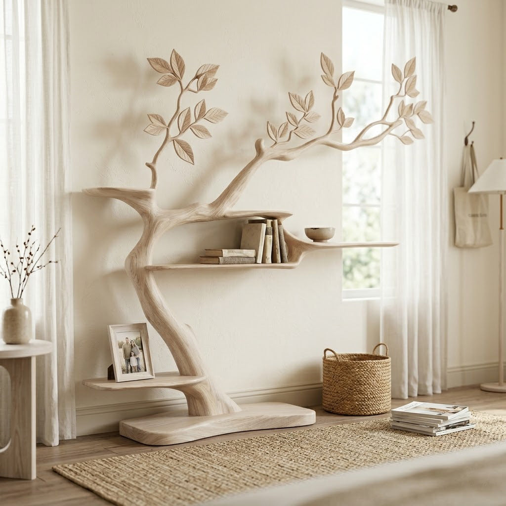 Sylvian Organic Branching Solid Wood Bookcase For Living Room