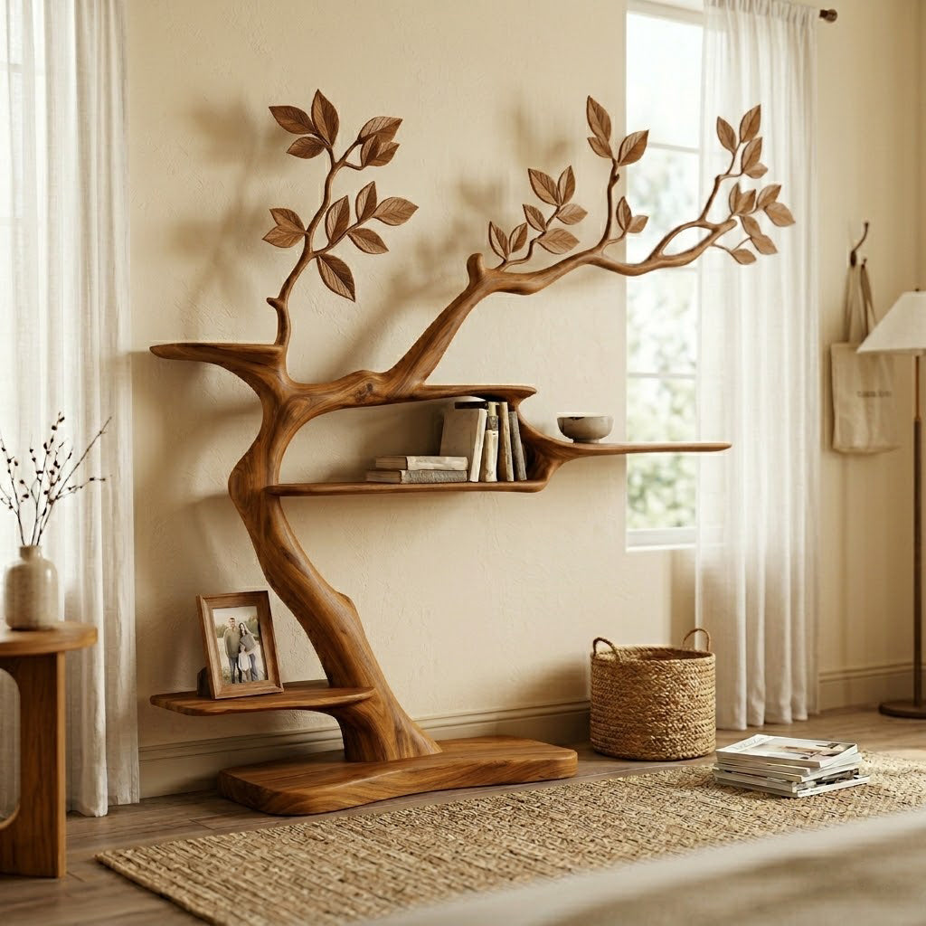 Sylvian Organic Branching Solid Wood Bookcase For Living Room