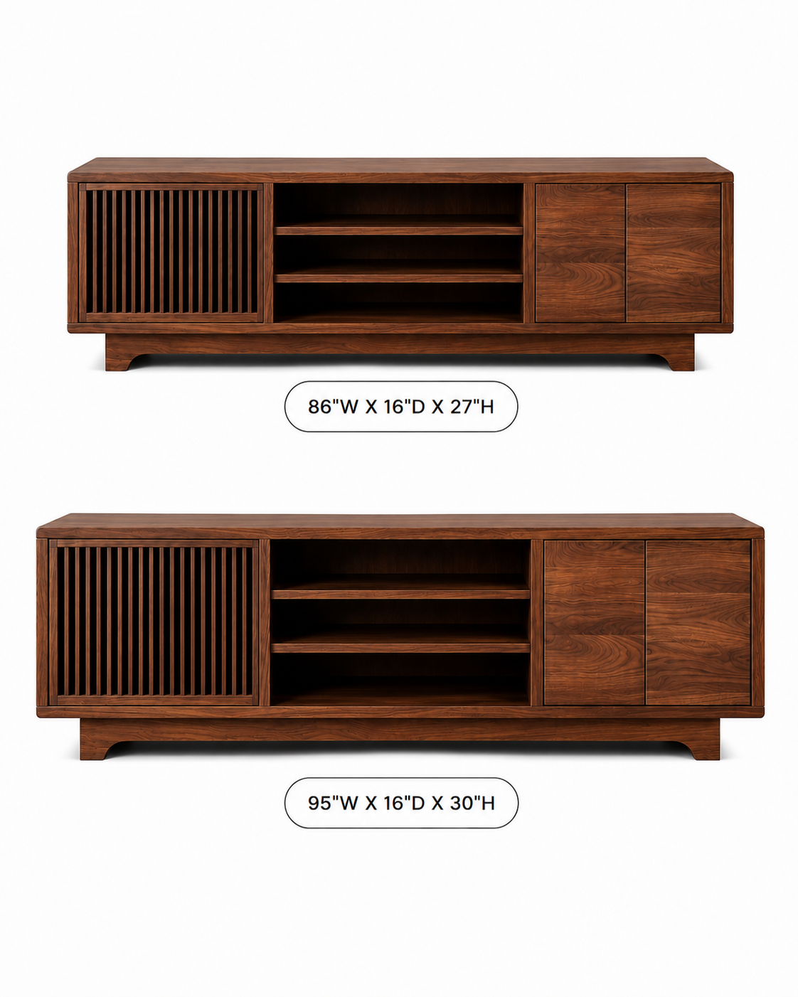 Lattaro Slatted Door Solid Wood TV Cabinet For Living Room
