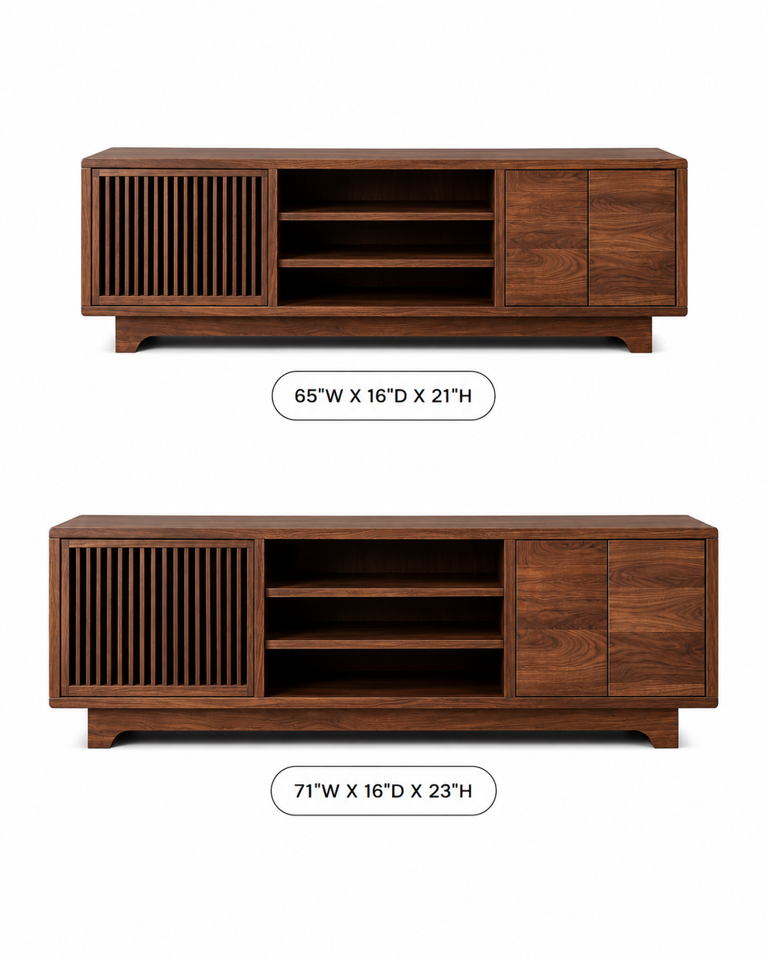 Lattaro Slatted Door Solid Wood TV Cabinet For Living Room