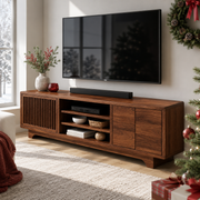 Lattaro Slatted Door Solid Wood TV Cabinet For Living Room
