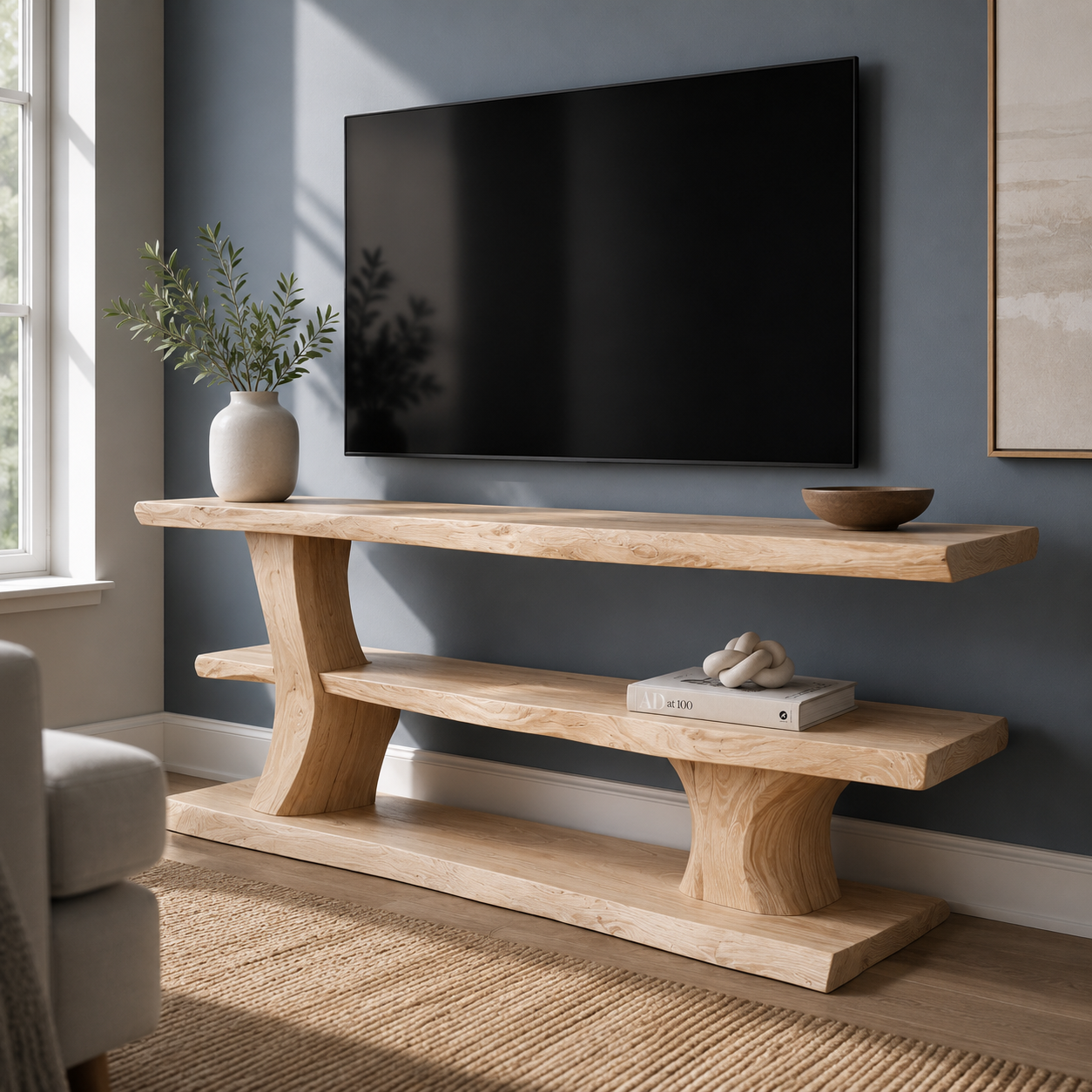 Minaro Sleek Solid Wood TV Console For Living Room