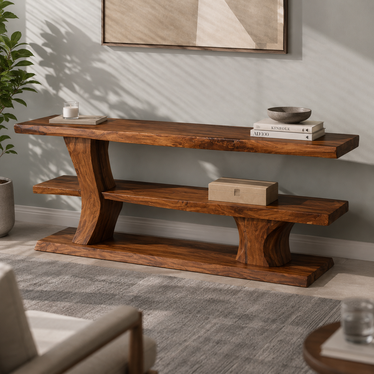 Minaro Sleek Solid Wood TV Console For Living Room