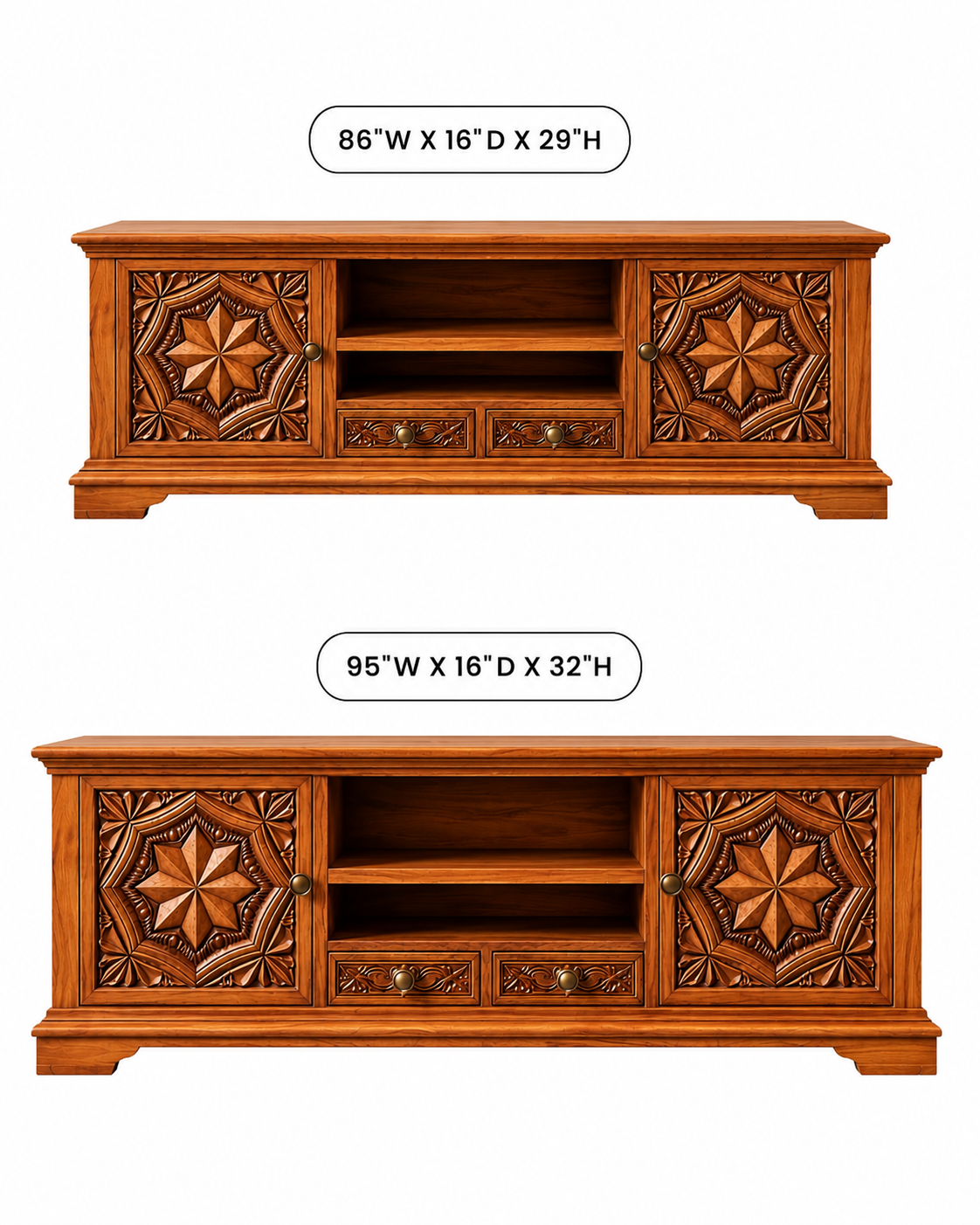 Carvello Carved Door Solid Wood TV Console For Living Room