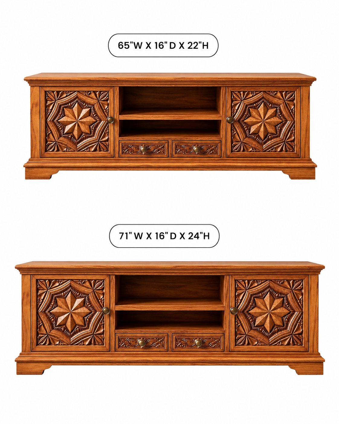 Carvello Carved Door Solid Wood TV Console For Living Room