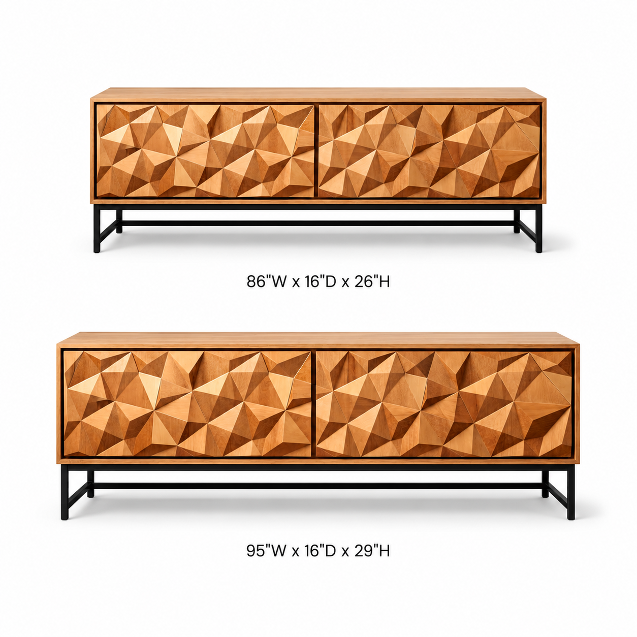Faceron Geometric Front Solid Wood TV Stand For Living Room
