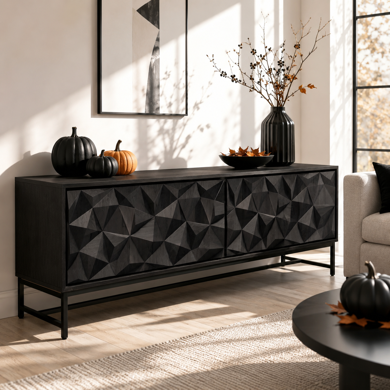Faceron Geometric Front Solid Wood TV Stand For Living Room
