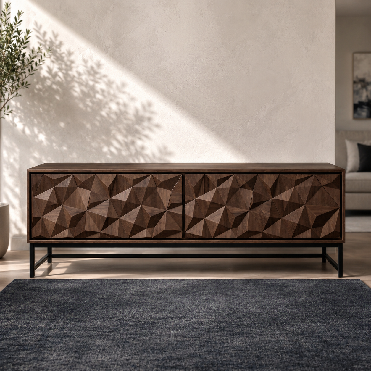 Faceron Geometric Front Solid Wood TV Stand For Living Room