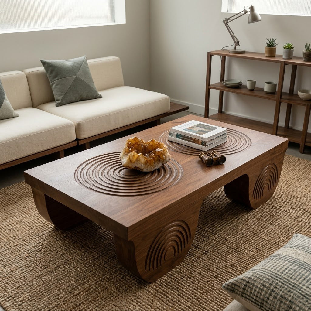 Vallis Rippled Relief Solid Wood Coffee Table