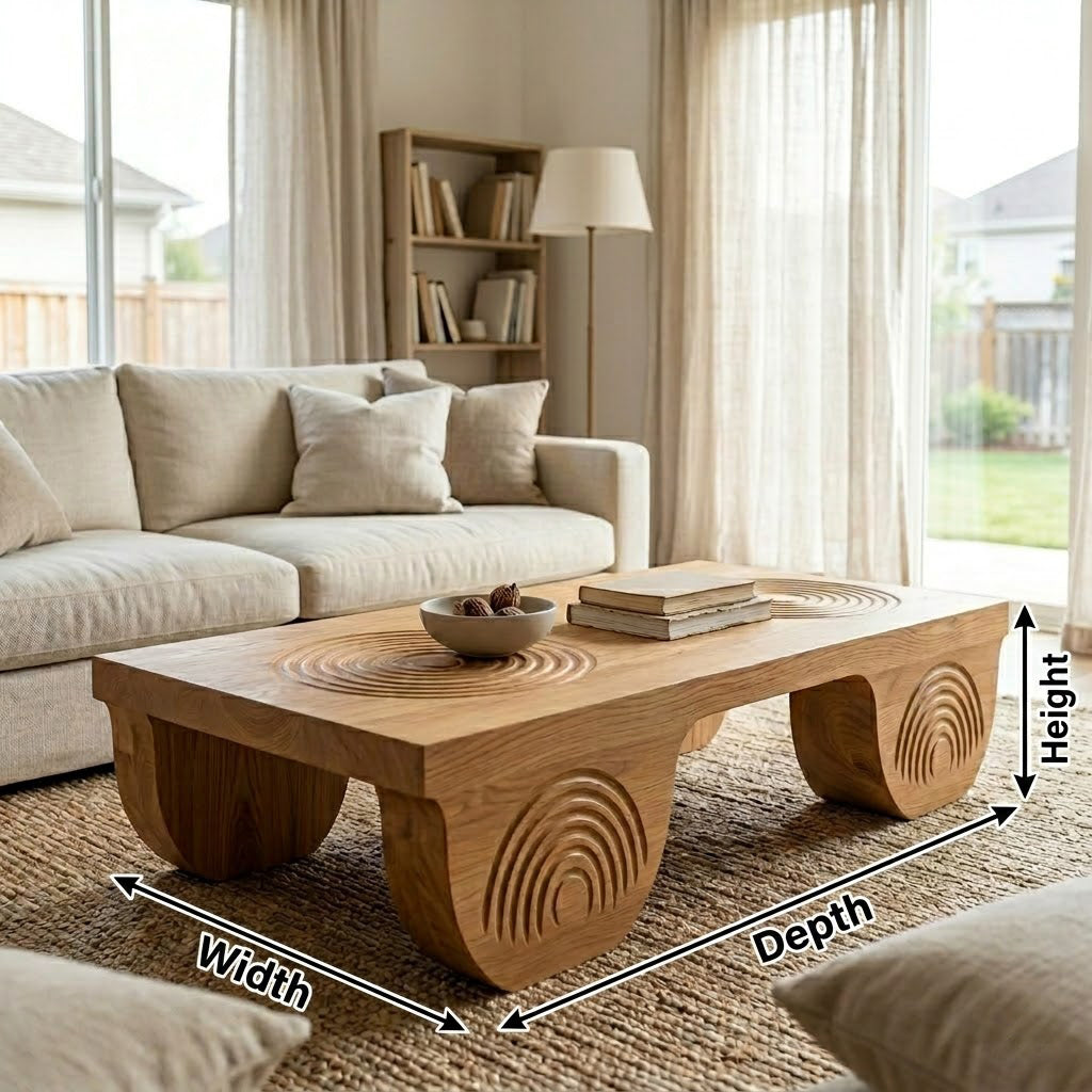 Vallis Rippled Relief Solid Wood Coffee Table For Living Room