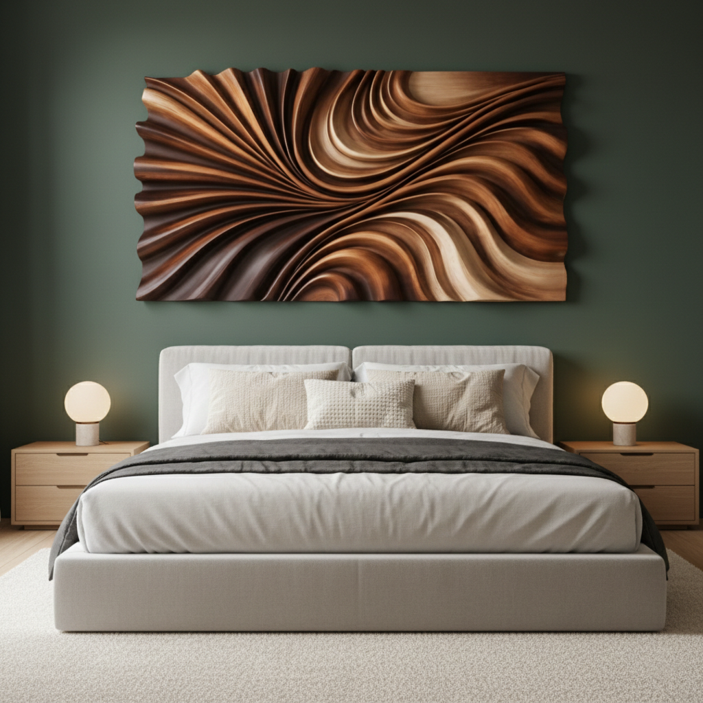 Wave-Inspired Wall Sculpture in Sculpted Wood